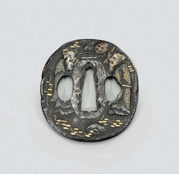 ANTIQUE JAPANESE MIXED-METAL INLAY IRON TSUBA (1 of 2)