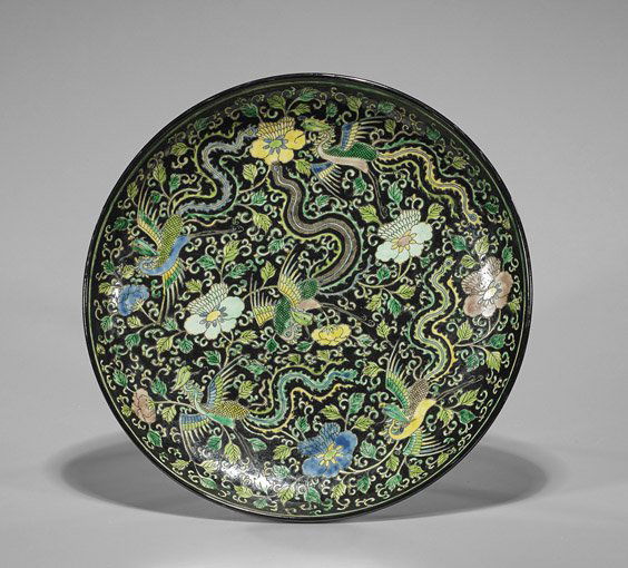 Kangxi-Style Famille Noire Enameled Charger (1 of 2)