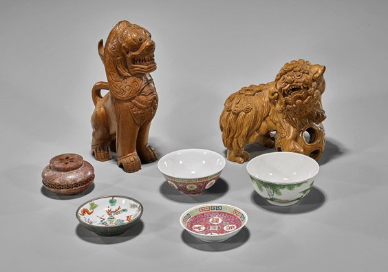 Seven Items: Wood, Porcelain & Soapstone (1 of 2)