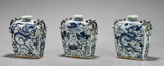 Three Small Yuan-Style Blue & White Flasks (1 of 1)