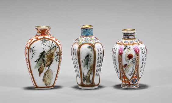 Three Enameled Porcelain Snuff Bottles (1 of 3)