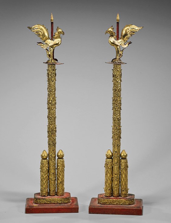 Pair Antique Thai Gilt Ornamental Staffs (1 of 1)