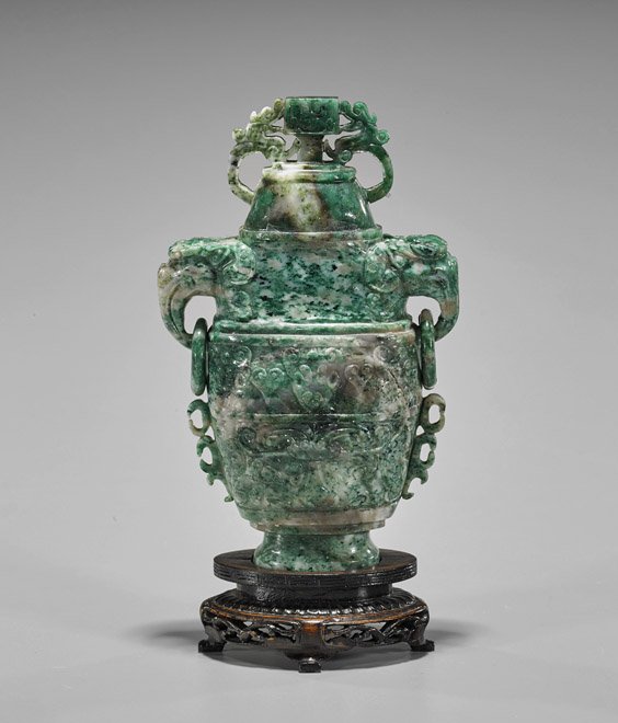 Chinese Carved Honan Jade Urn (1 of 2)