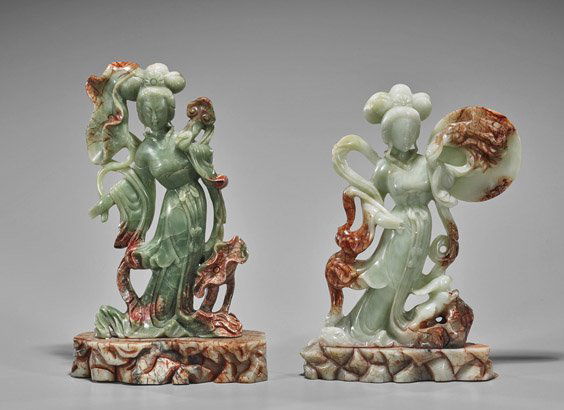 Pair Chinese Carved Bowenite Beauties (1 of 2)