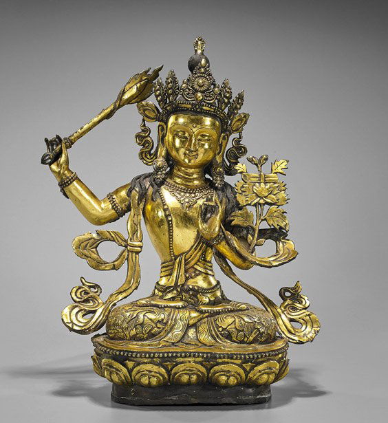 Large Sino-Tibetan Gilt Bronze Manjushri (1 of 2)