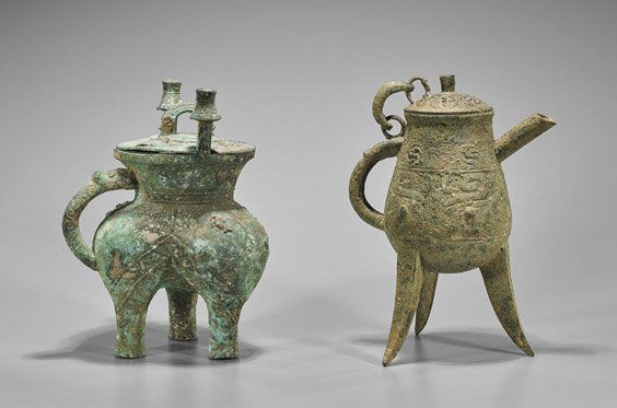 Two Archaistic Chinese Bronze Beer Vessels: He & Jia (1 of 2)