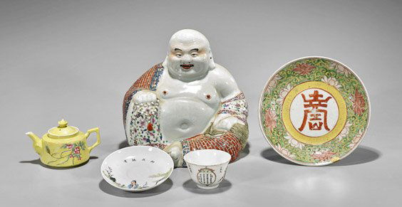 Five Old Chinese Enameled Porcelain Items (1 of 2)