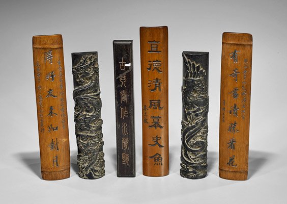 Six Chinese Carved Scroll Weights & Rests (1 of 1)