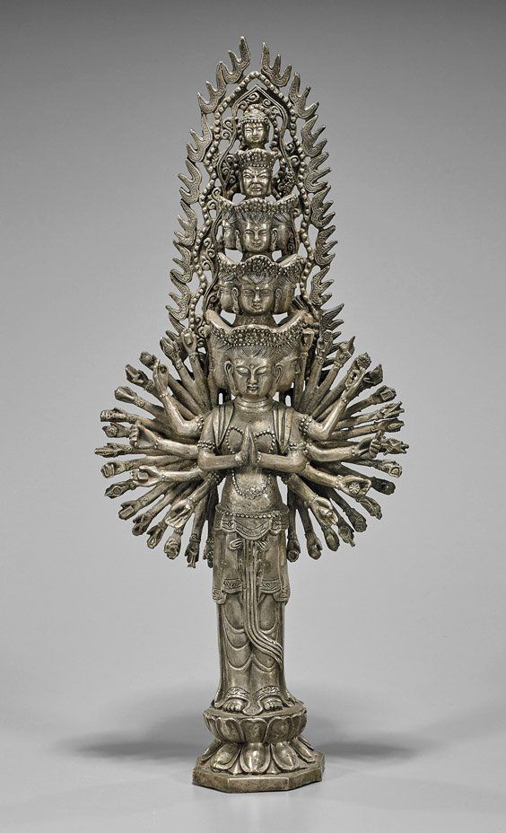 Tall Sino-Tibetan Silvered Bronze Avalokiteshvara (1 of 2)