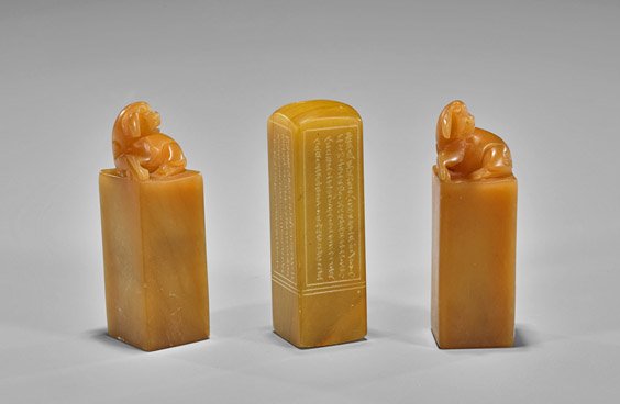Three Chinese Carved Shoushan Stone Seals (1 of 1)