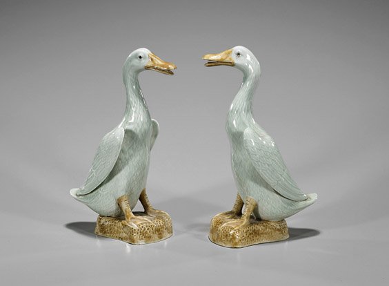 Pair Chinese Ceramic Ducks (1 of 2)