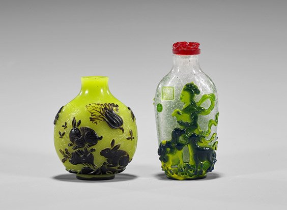 Two Beijing Glass Overlay Snuff Bottles (1 of 2)
