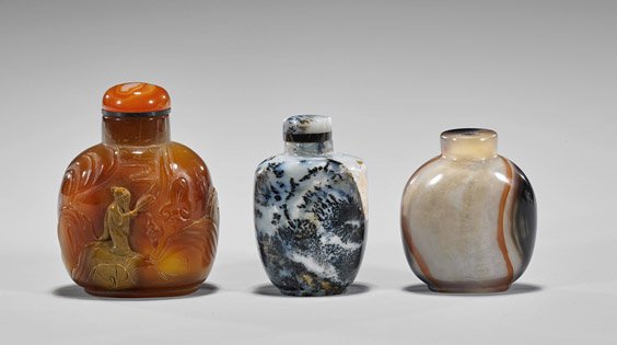 Three Carved Agate Snuff Bottles (1 of 2)