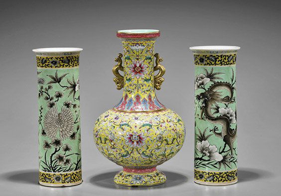 Three Chinese Porcelain Vases: Yi Tong & Bottle (1 of 3)