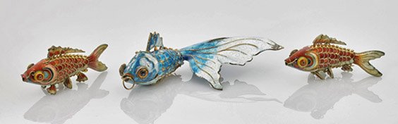 Three Chinese Enameled Silver Fish Toggles (1 of 1)