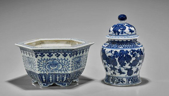 Two Chinese Blue & Whites: Planter & Vase (1 of 2)