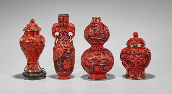 Four Small Chinese Cinnabar Like Items (1 of 1)