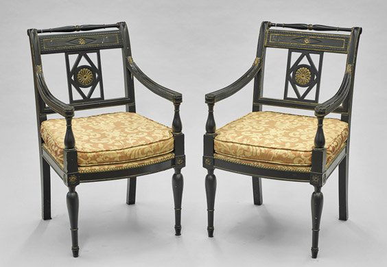 Pair Chinese Empire-Style Black & Gilt Armchairs (1 of 1)