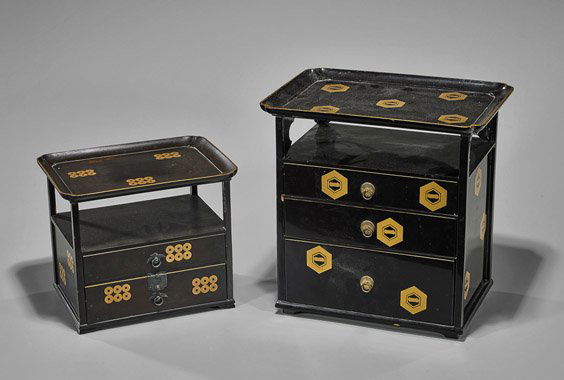 Two Antique Japanese Black Lacquer Cabinets (1 of 2)