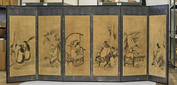 Antique Japanese 6-Panel Paper Screen (1 of 2)
