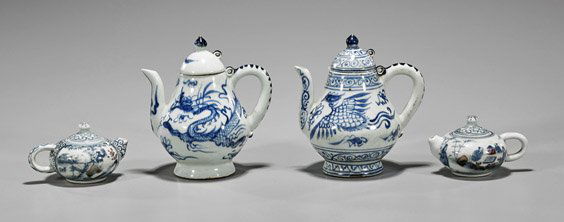 Four Small Chinese Blue & White Teapots (1 of 2)