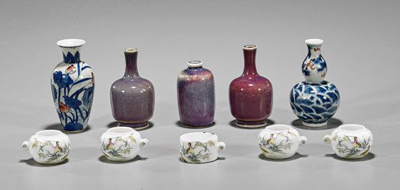 Ten Miniature Chinese Porcelains: Vases & Feeders (1 of 1)