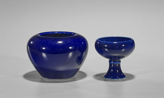 Two Chinese Wanli-Style Blue Monochrome Porcelains (1 of 2)