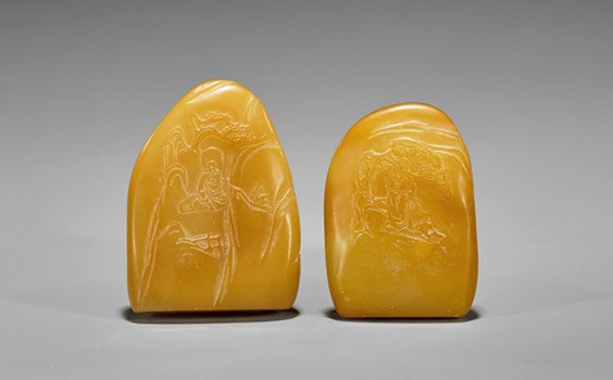 Two Carved Butterscotch Shoushan Stone Seals (1 of 2)