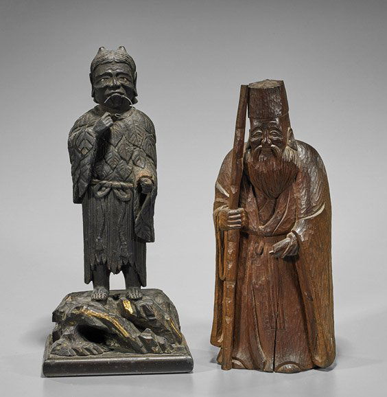 Two Antique Japanese Carved Wood Figures (1 of 1)