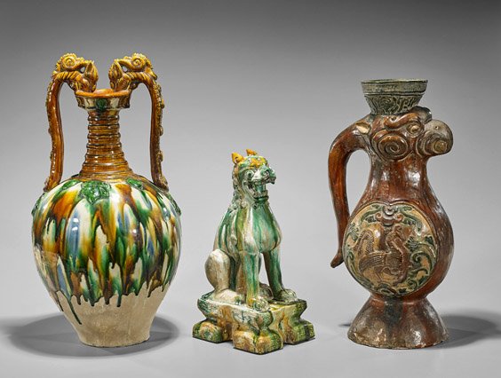 Three Tang-Style Sancai Glazed Pottery Pieces (1 of 1)