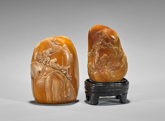 Two Chinese Shoushan Stone Pebbles: Fishermen (1 of 2)