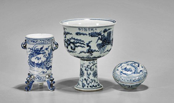 Three Ming-Style Blue & White Porcelains (1 of 4)