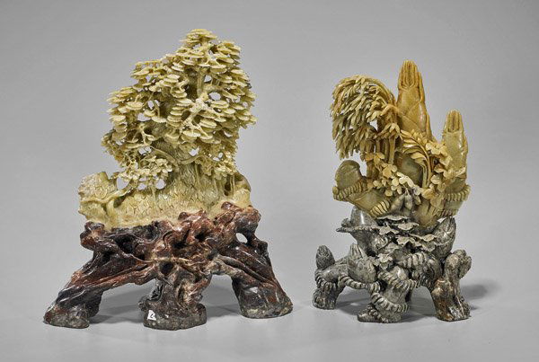 Two Chinese Carved Soapstone Groups: Pine & Mountains (1 of 1)