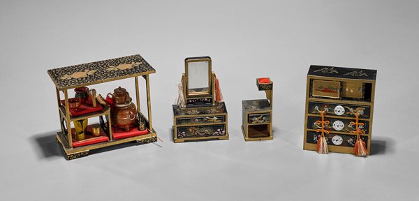 Four Japanese Lacquer Doll House Items (1 of 1)