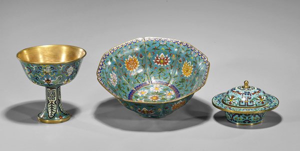 Three Chinese Cloisonne Enamel Vessels (1 of 2)