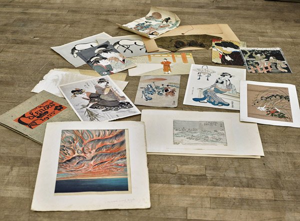 Nineteen Japanese Woodblock Prints: Group of nineteen various Japanese woodblock prints, including: figures, flowers, landscape and sunset; most with signatures; 15" x 10" (largest)