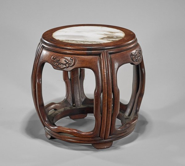 Chinese Rosewood & Marble Inset Stool (1 of 1)
