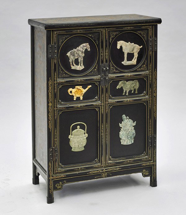 Chinese Lacquer & Hardstone Cabinet (1 of 1)