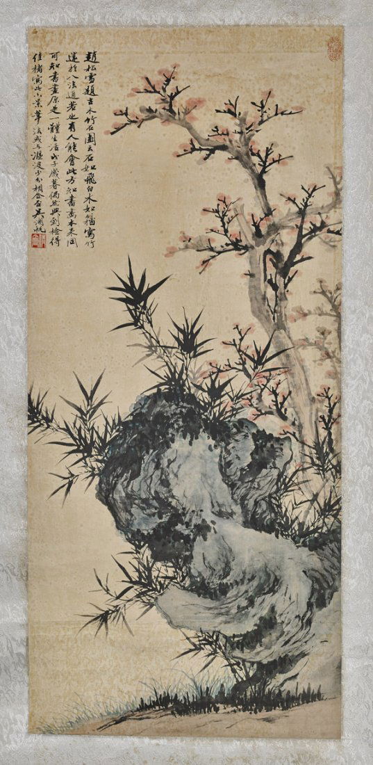 Two Chinese Paper Scrolls: Flowers & Mountain (1 of 5)