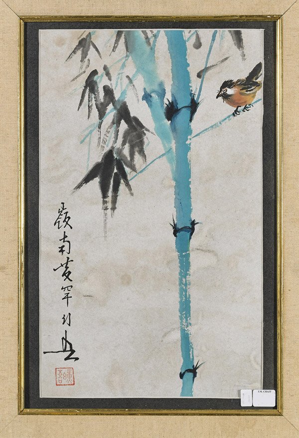 Two Chinese Paper Paintings: Lotus & Bamboo (1 of 4)