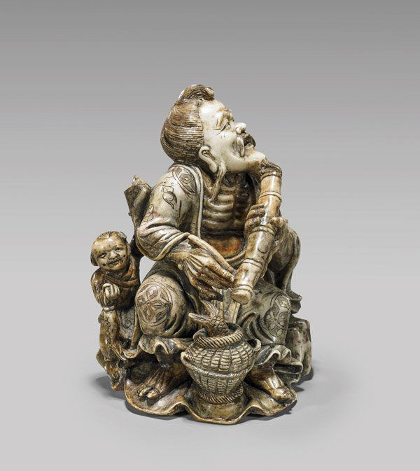 CARVED SOAPSTONE GROUP: Sage & Child (1 of 3)