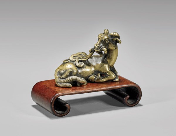 ANTIQUE GILT BRONZE RAM (1 of 2)