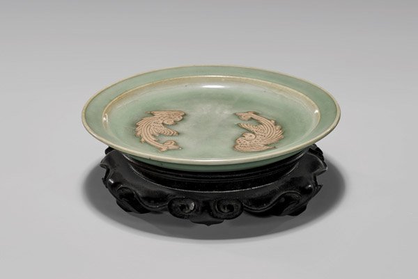 ANTIQUE TWIN PHOENIX CELADON DISH (1 of 3)