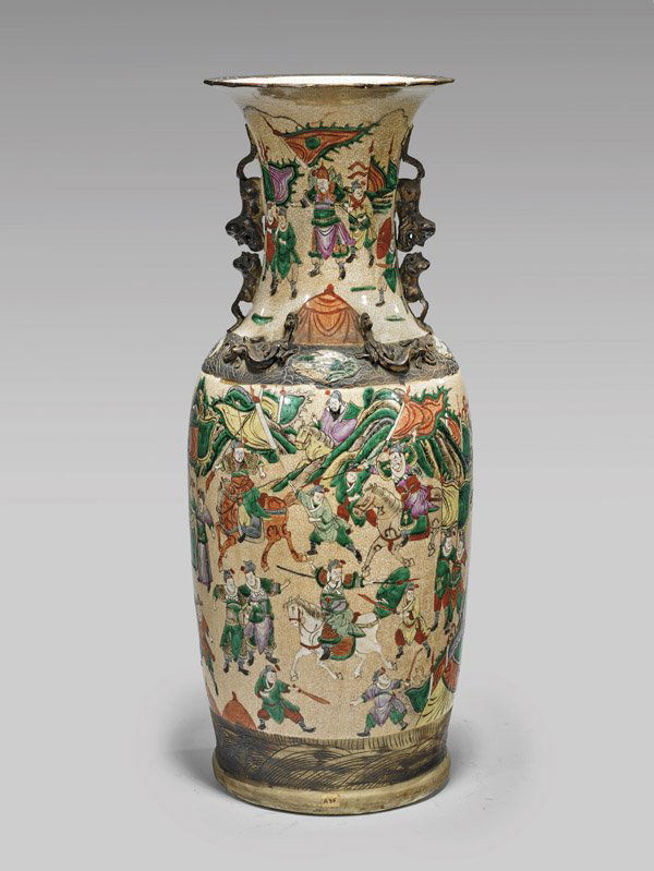 TALL ANTIQUE FAMILLE VERTE PORCELAIN VASE (1 of 1)