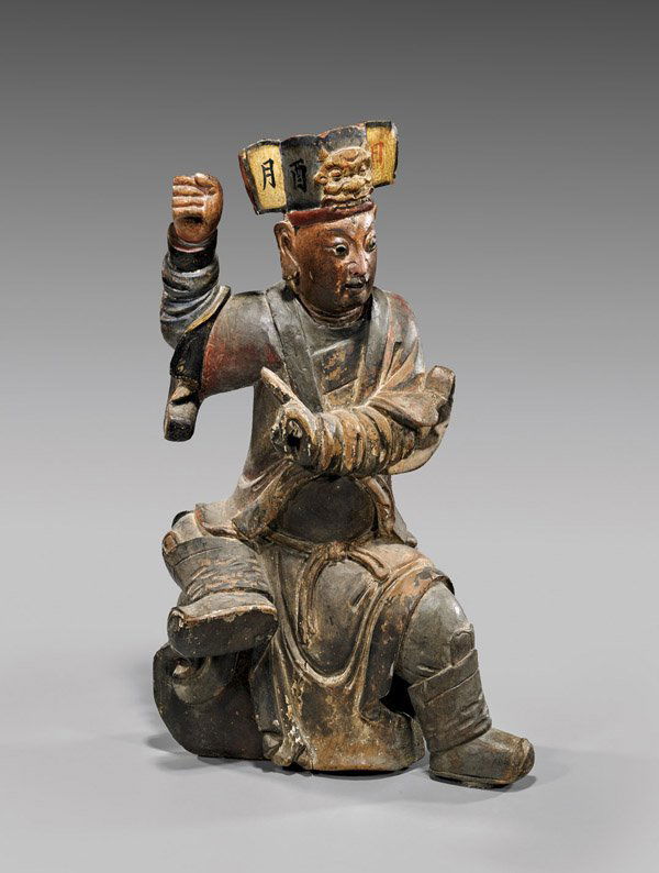 ANTIQUE CHINESE CARVED WOOD DEITY (1 of 2)