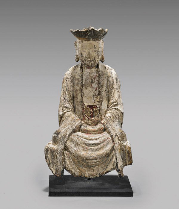 ANTIQUE CARVED WOOD TEMPLE BUDDHA (1 of 2)