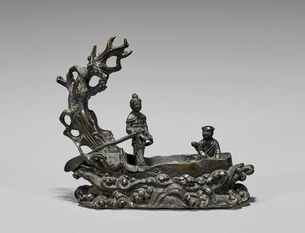 CHINESE BRONZE FIGURAL GROUP: Boat (1 of 2)