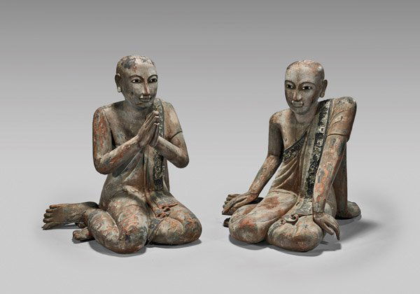 PAIR ANTIQUE SOUTHEAST ASIAN WOOD FIGURES (1 of 1)