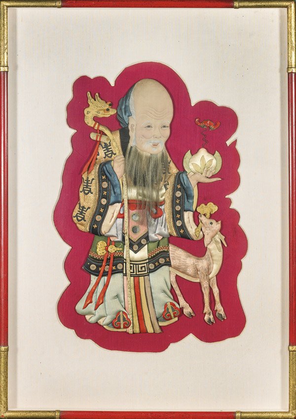 CHINESE COUCHED SILK TEXTILE: Shoulao (1 of 1)