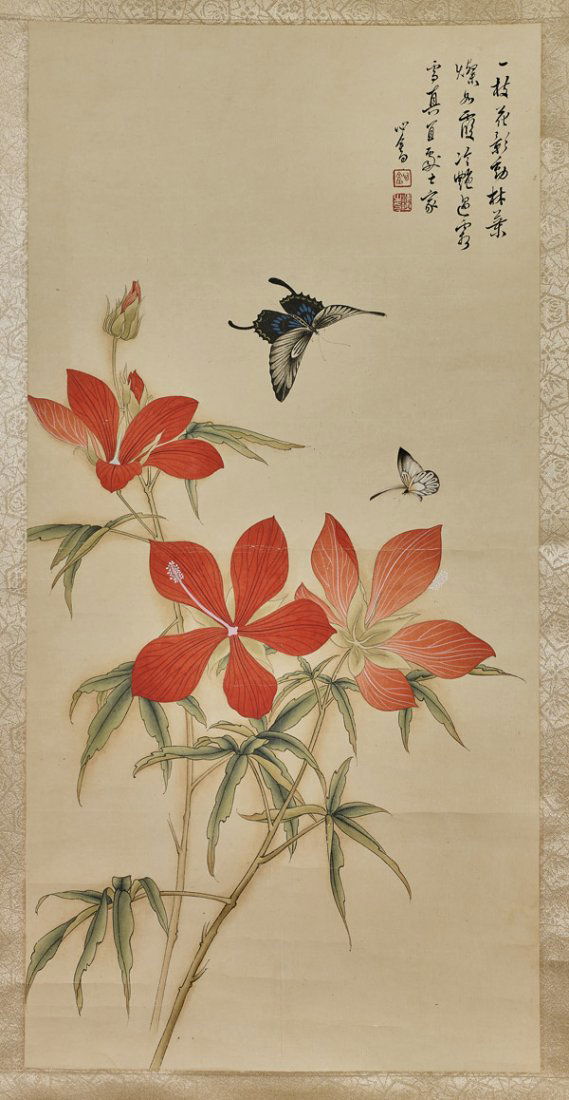 CHINESE SCROLL AFTER PURU: Butterflies & Flowers (1 of 2)